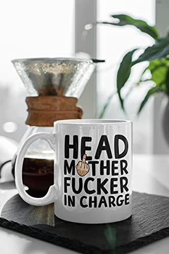 Funny Head Mother Fucker In Charge Coffee Mug Flipping Off The World, Mother's Day Mugs, Independence Day Gifts For Mom From Sons, Daughters, Children, And Husbands, 11oz Or 15oz Funny Mom Mug,