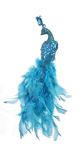 Kurt Adler 11" Teal Feathr GLTR Peacock Clip 2A