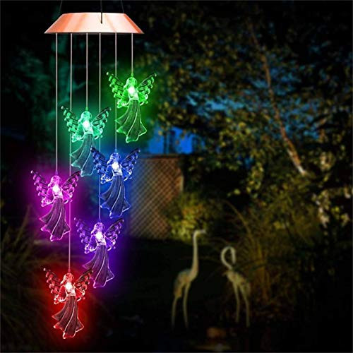 Solar Guardians Angel Wind Chime Light, Wind Chimes Color Changing Angel Waterproof LED Solar Light Spiral Spinner Wind Chime Mobile Hanging Wind Chime Gifts for Grandma Mom Women -Angel-