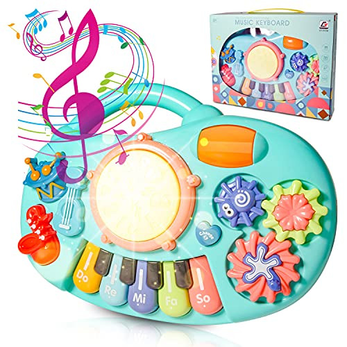 BeebeeRun Baby Musical Toys, Toddler Learning Music Drum Piano Toy, Kids Electronic Light Up Keyboard Learning Toy Set, Educational Gear Game Development Music Toys for Infant Babies