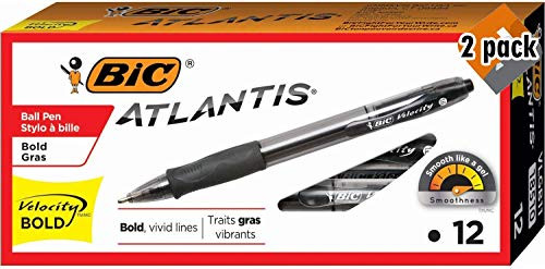 BIC VLGB11-Blk Velocity Bold Retractable Ball Pen, Bold Point -1.6mm-, Black, 12-Count - 2 Pack