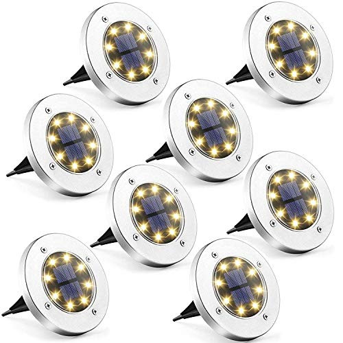 Solar Ground Lights,8 LED Solar Lights Outdoor, Waterproof Solar Garden Lights, for Landscape, Walkway, Lawn, Steps Decks, Pathway Yard Stairs Fences, LED lamp, Waterproof-8psck-