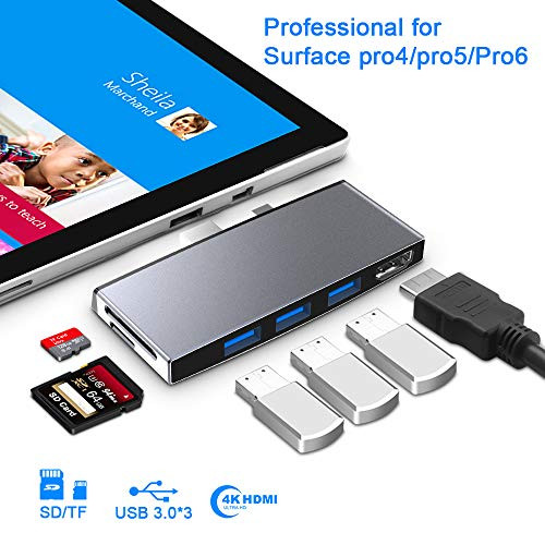 ?Upgraded Version? Microsoft Surface Pro 6/Pro 5/Pro 4 Hub Docking Station with 4K HDMI Port,3 Port USB 3.0-5Gps-,SD/TF-Micro SD- Slot Momery Card Reader Converter Combo Adaptor Surface Dock Hub