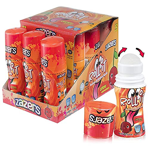 Cherry Flavored Sour Rolling Liquid Candy - 12 Pack of Roll-It Bottles Zazers Licker Candy - Gluten-Free and No Coloring Added -Kosher, NET WT 16.2 OZ, 480mL-