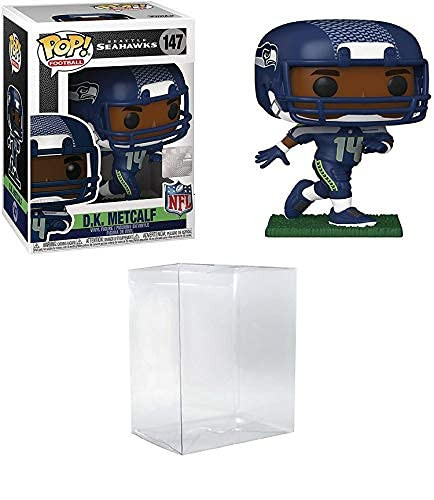 Pop NFL: DK Metcalf Seattle Pop  147 Vinyl Figure Bundled with EcoTek Pop Protector and Bonus Football Art Card