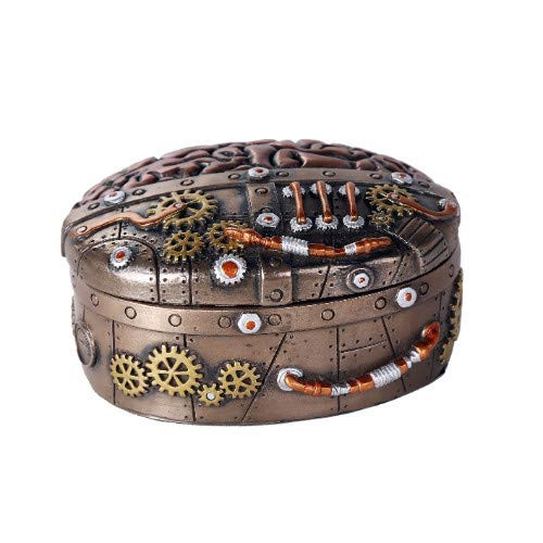 Pacific Giftware Steampunk Clockwork Mind Brain Box Cast Bronze Lidded Stash Box Sculptural Decor 5 Inch Width