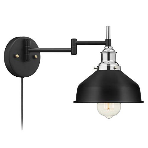YeLEEiNO Swing Arm Wall Lamp Plug-in Cord Edison Industrial Wall Sconce with On/Off Switch Wall Lights Fixtures -Silver Socket-
