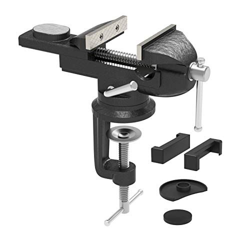 Universal Table Vise 3 Inch, Bench Clamp 360 Swivel Base Quick Adjust Home Vise Clamp-on Vise, Portable Work Bench Vise for Woodworking, Metalworking, Cutting Conduit Drilling Jewelry Repair - Black