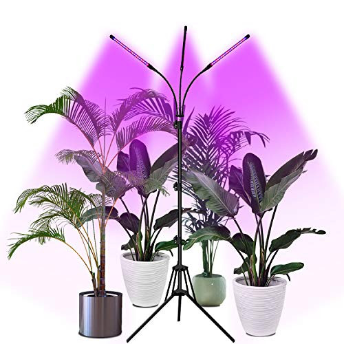 Ceouheia Grow Light with Stand for Indoor Plants 4 Heads Led Plant Lights with Tripod Stand Adjustable Full Spectrum Grow Lamp 3 Modes Timer 9 Level Dimmable Modes Grow Lights