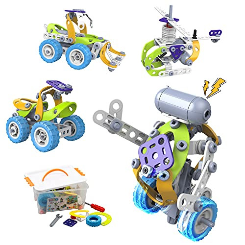 Building Toys for 5 6 7 8 9 10 Year Old Boys,STEM Building Toys 5 in 1 Motorized Toy, Gifts for 7 Year Old Boy, Educational Toys for Kids Age 8, Erector Sets Toy Gift for Boy