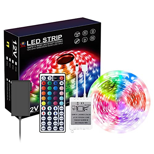 16.4ft LED Strip Lights, 5050 RGB Led Light Strips Music Sync Flexible Color Changing Lights 44Keys Control Remote for Home, Kitchen, TV, Party-Waterproof- 16.4ft LED Strip Lights, 5050 RGB Led Light Strips Music Sync Flexible Color Changing Lights 44Keys Control Remote for Home, Kitchen, TV, Party-Waterproof-