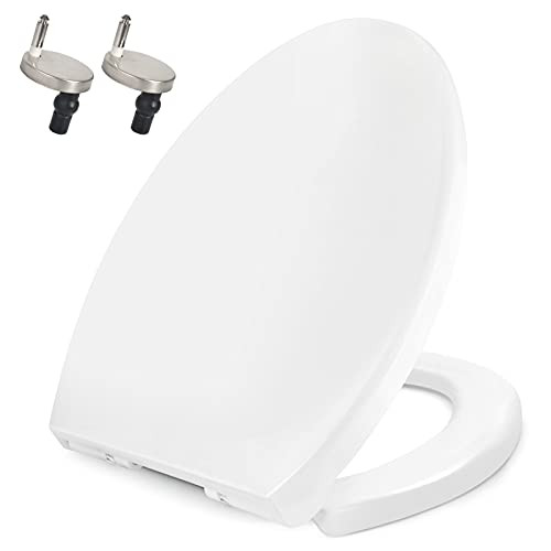 Toilet Seat Elongated Soft Close with Quick Release Hinges MUYE Never Loosen White Toilet Seats No Slamming Easy Installation  and  Clean