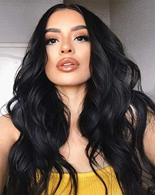 HMaker Long Black Curly Wavy Wigs Middle Part Natural Looking Long Wavy Dark Wig For Women Synthetic Heat Resistant Fiber Wig For Daily Use-26 inches Black- HMaker Long Black Curly Wavy Wigs Middle Part Natural Looking Long Wavy Dark Wig For Women Synthetic Heat Resistant Fiber Wig For Daily Use-26 inches Black-