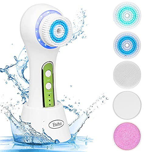 Facial Cleansing Brush, Face Scrubber for Women Rechargeable IPX7 Waterproof with 5 Brush Heads, Face Brush Use for Massaging, Exfoliating and Deep Cleansing, Electric Face Scrubber