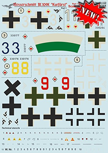 Decal for Airplane BF.109K KURFURST, Part 1 AIRCRAF 1/48 PRINT SCALE 48-103