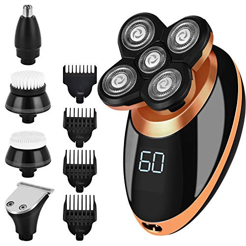 Electric Shaver for Men, 5 in 1 Waterproof Rotary Razor, Wet or Dry Shaver for Bald Head, Beard Grooming, Rechargeable LED Grooming Kit with Hair Clipper, Nose Hair Trimmer, Facial Cleaning Brush Electric Shaver for Men, 5 in 1 Waterproof Rotary Razor, Wet or Dry Shaver for Bald Head, Beard Grooming, Rechargeable LED Grooming Kit with Hair Clipper, Nose Hair Trimmer, Facial Cleaning Brush