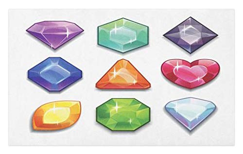 Lunarable Diamonds Doormat, Cartoon Style Graphic Gemstone Shapes with a Vivid Display in, Decorative Polyester Floor Mat with Non-Skid Backing, 30" X 18", Multicolor
