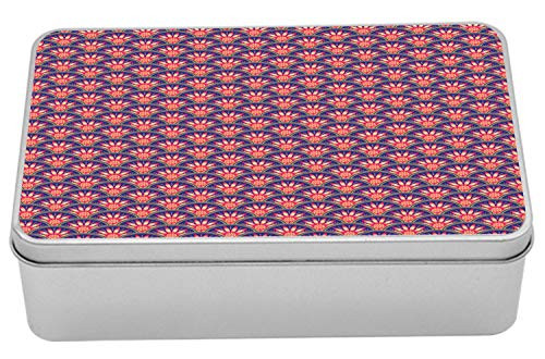Lunarable Vintage Tin Box, Pattern of Gradient Design Flowers Retro Romantic Mandala Motifs, Portable Rectangle Metal Organizer Storage Box with Lid, 7.2" X 4.7" X 2.2", Blue Yellow and Vermilion