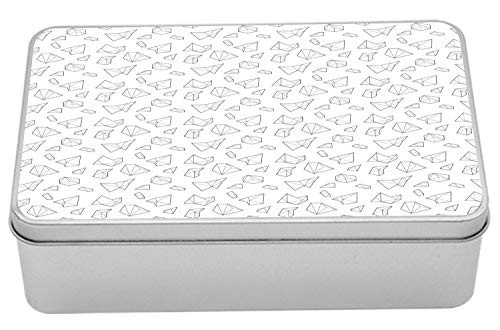Lunarable Geometrical Tin Box, Origami Looking Polygonal Shapes Simplistic Line Art Minimalism, Portable Rectangle Metal Organizer Storage Box with Lid, 7.2" X 4.7" X 2.2", Charcoal Grey and White