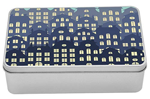 Lunarable Urban Tin Box, Old Holland Cityscape Amsterdam Buildings European Netherland Architecture, Portable Rectangle Metal Organizer Storage Box with Lid, 7.2" X 4.7" X 2.2", Seafoam Multicolor