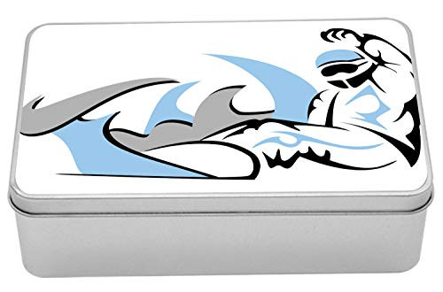 Lunarable Snowboard Tin Box, Bold Wave Splash Motifs with Man Graphic, Portable Rectangle Metal Organizer Storage Box with Lid, 7.2" X 4.7" X 2.2", Blue Grey
