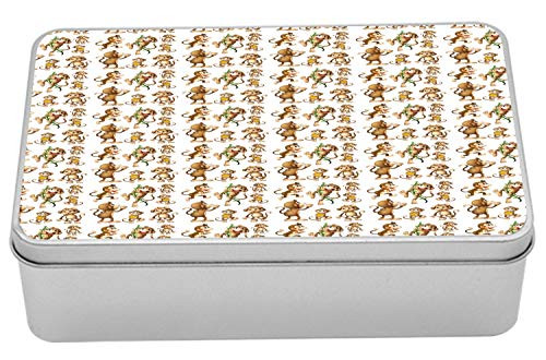 Lunarable Monkey Tin Box, Playful Nursery Cartoon Illustration of Funky Animals Playing Holding Bananas, Portable Rectangle Metal Organizer Storage Box with Lid, 7.2" X 4.7" X 2.2", White Multicolor
