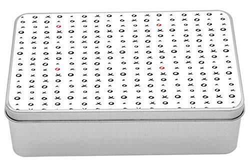 Lunarable Geometric Tin Box, Hand Drawn Like Sketch of X and O Letters in Repetitive Pattern, Portable Rectangle Metal Organizer Storage Box with Lid, 7.2" X 4.7" X 2.2", Charcoal Grey and White