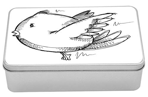Lunarable Sketch Art Tin Box, Sketched Like Design of a Single Bird Randomly Scribbled Streaks, Portable Rectangle Metal Organizer Storage Box with Lid, 7.2" X 4.7" X 2.2", Charcoal Grey and White