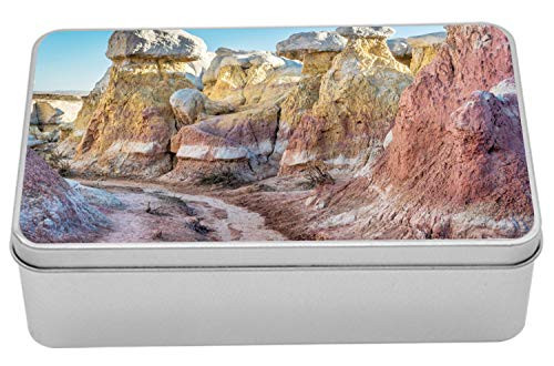 Lunarable Clay Tin Box, Colorado Park Themed Sandstone Geological Formations Badlands Canyons Arid Outcropping, Portable Rectangle Metal Organizer Storage Box with Lid, 7.2" X 4.7" X 2.2", Multicolor