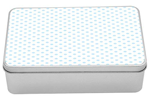 Lunarable Geometric Tin Box, Abstract Geometrical Multitude Repetitive Polka Dots Spots on Plain Backdrop, Portable Rectangle Metal Organizer Storage Box with Lid, 7.2" X 4.7" X 2.2", Pale Blue White