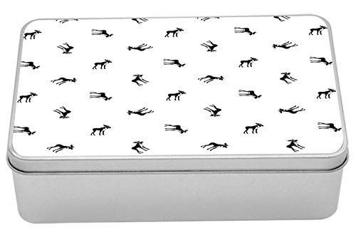 Lunarable Moose Tin Box, Continuous Pattern of Monochrome Elks on Plain Background Art Print, Portable Rectangle Metal Organizer Storage Box with Lid, 7.2" X 4.7" X 2.2", White and Charcoal Grey