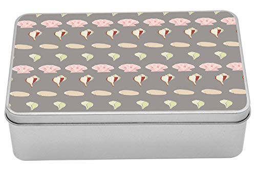 Lunarable Mollusk Tin Box, Repetitive Aquatic Animals Motifs Underwater World Illustration, Portable Rectangle Metal Organizer Storage Box with Lid, 7.2" X 4.7" X 2.2", Dark Eggshell Multicolor