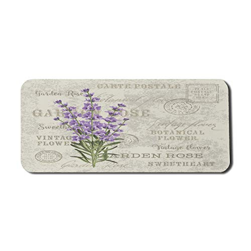 Lunarable Lavender Computer Mouse Pad, Vintage Postcard Composition Grunge Display and Flowers, Rectangle Non-Slip Rubber Mousepad X-Large, 35" x 15" Gaming Size, Reseda Green Lavender