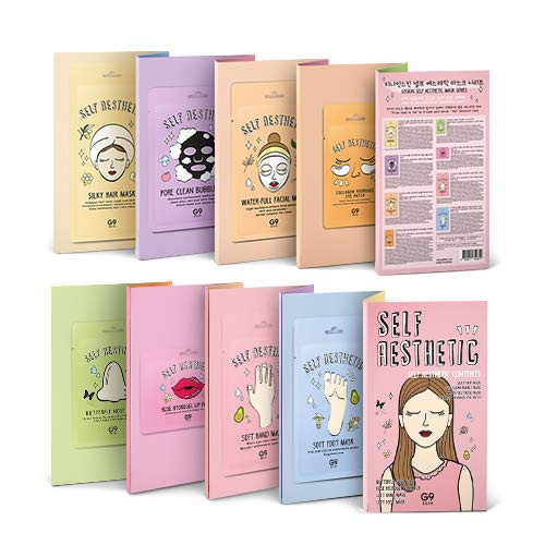 Korean Home Care Mask, Head to toe, Spa, Hand, Foot, Hair, Facial, Nose, Eye, Lip Care Mask, G9SKIN Self Aesthetic Home Care Mask Set, 8 Sheets