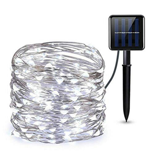 Famtasme Outdoor Solar String Lights, Waterproof 10M 100 LED Copper Wire Light String Solar Powered Fairy Lights