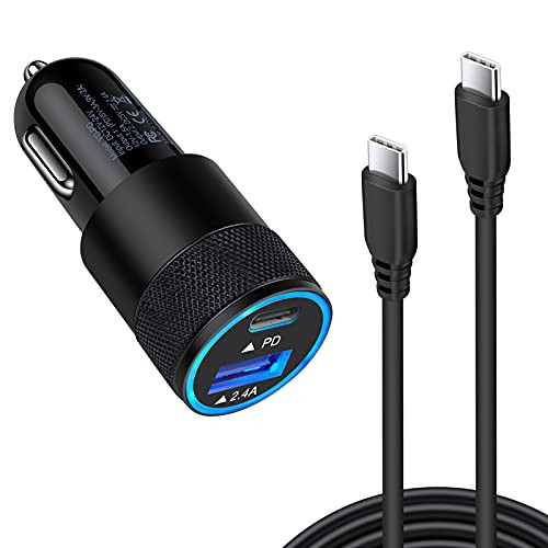 USB C Fast Charger for Samsung Galaxy S21 Ultra S21 Plus S20 Fe S10 Plus Note 20 A10E A11 A21 A42 A52 F52 5G A72,LG G9 G8X V60 V50S,30W PD 3.0 Type C Car Adapter 2 Port Car Plug  plus USB C to C Cable 6FT