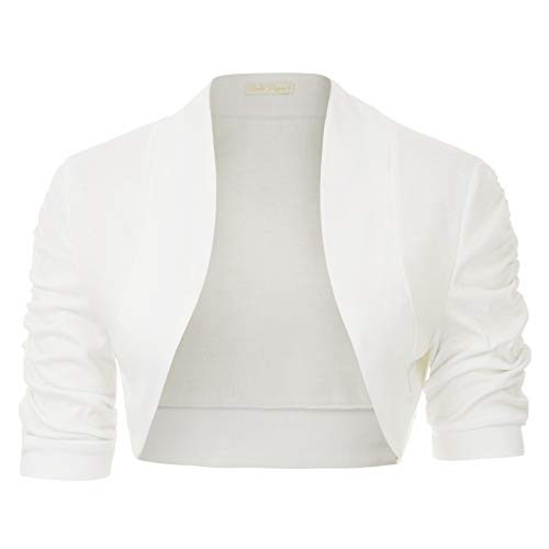 Belle Poque Women's Cropped Shrug White Cotton Open Front Bolero Cardigan for Dress -White,XL-