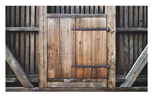 Ambesonne Antique Doormat, Rustic Antique Wooden Door Exterior Facades Rural Barn Timber Weathered Display, Decorative Polyester Floor Mat with Non-Skid Backing, 30" X 18", Brown Orange
