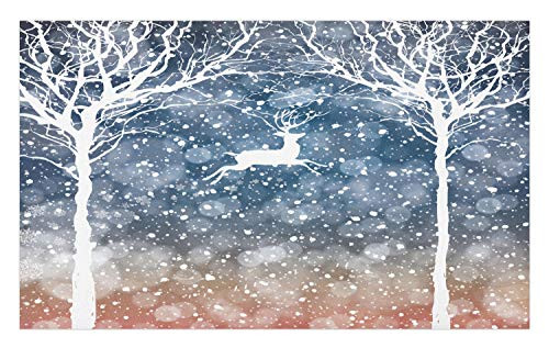 Ambesonne Christmas Doormat, Dreamy Display Deer Animal Poinsettia International Holiday Graphic, Decorative Polyester Floor Mat with Non-Skid Backing, 30" X 18", Blue and White Ambesonne Christmas Doormat, Dreamy Display Deer Animal Poinsettia International Holiday Graphic, Decorative Polyester Floor Mat with Non-Skid Backing, 30" X 18", Blue and White