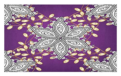 Ambesonne Mauve Doormat, Vintage Oriental Display Moroccan Middle East Floral Petals with Details Art, Decorative Polyester Floor Mat with Non-Skid Backing, 30" X 18", Earth Yellow Purple