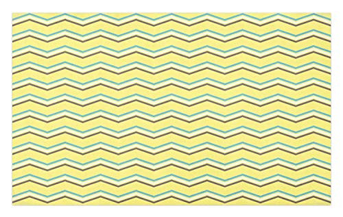 Ambesonne Yellow Chevron Doormat, Zigzag Lines in Horizontal Direction Retro Style Display, Decorative Polyester Floor Mat with Non-Skid Backing, 30" X 18", Yellow Sky Blue Charcoal Grey