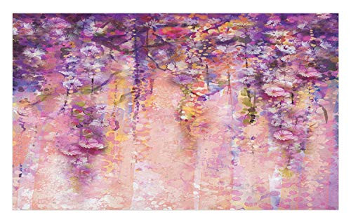 Ambesonne Flower Doormat, Watercolor Painting Effect Wisteria Tree Blossoms Soft Scenic Spring Display, Decorative Polyester Floor Mat with Non-Skid Backing, 30" X 18", Violet Purple Pink