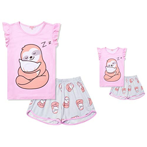 Girls Sloth Pjs Matching Girls and Doll Pajama Sets Cotton American Girls Clothes,Size 6 7 Girls Sloth Pjs Matching Girls and Doll Pajama Sets Cotton American Girls Clothes,Size 6 7