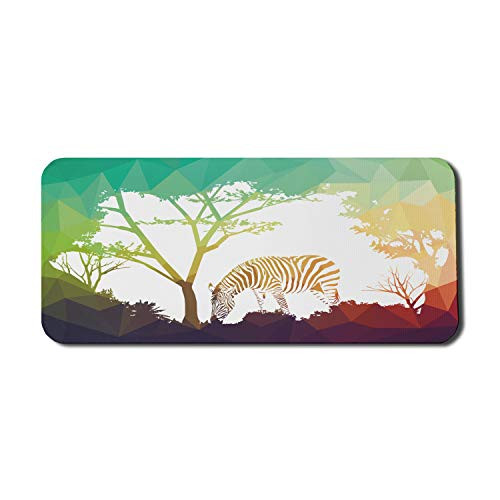 Ambesonne Africa Computer Mouse Pad, Digital Zebra in Fractal Display Vivid Colors a Look at Kenya Illustration, Rectangle Non-Slip Rubber Mousepad X-Large, 35" x 15" Gaming Size, Multicolor