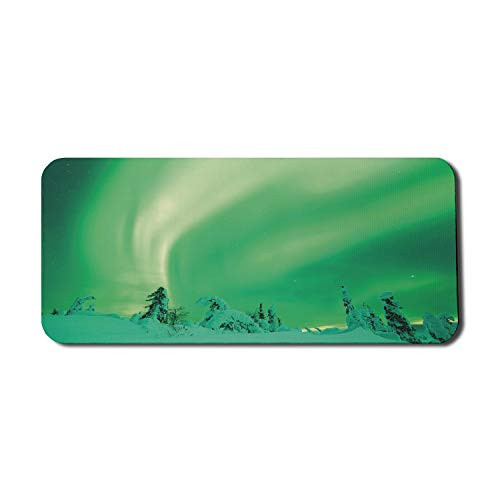 Ambesonne Aurora Borealis Computer Mouse Pad, Poles Sky Display Over ICY Snowy Pine Trees Wanderlust Iceland Panorama, Rectangle Non-Slip Rubber Mousepad X-Large, 35" x 15" Gaming Size, Fern Green