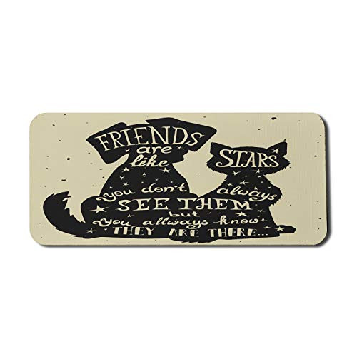 Ambesonne Inspirational Computer Mouse Pad, Cat and Dog Silhouettes with Friendship Themed Phrase and Stars Grungy Display, Rectangle Non-Slip Rubber Mousepad X-Large, 35" x 15" Gaming Size, Black Tan