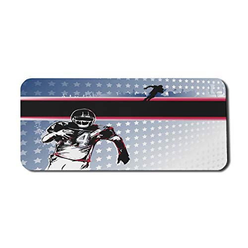 Ambesonne Americana Computer Mouse Pad, Baseball American Football Player Running in Field The Stars Pattern, Rectangle Non-Slip Rubber Mousepad X-Large, 35" x 15" Gaming Size, Multicolor