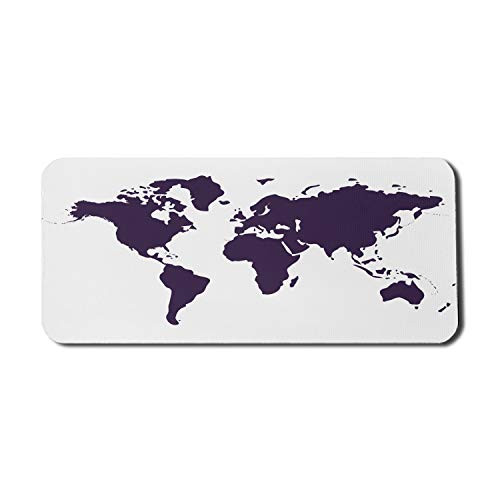 Ambesonne Map Computer Mouse Pad, Indigo Colored Graphic Map of The World Vivid Display International Global Theme, Rectangle Non-Slip Rubber Mousepad X-Large, 35" x 15" Gaming Size, Indigo White