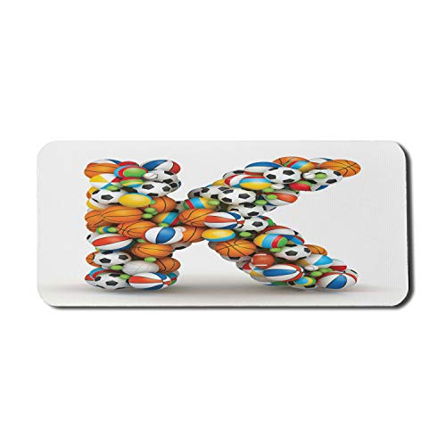 Ambesonne Letter K Computer Mouse Pad, Alphabet Letter with Gaming Balls of Popular Sports Fun Initial Monogram Design, Rectangle Non-Slip Rubber Mousepad X-Large, 35" x 15" Gaming Size, Multicolor