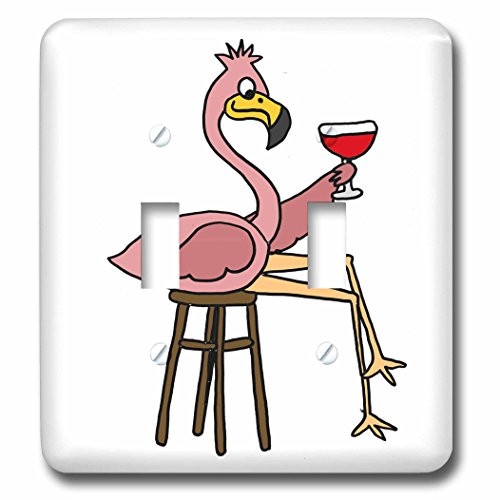 3dRose lsp_252597_2 Funny Pink Flamingo on Bar Stool Drinking Red Wine - Double Toggle Switch